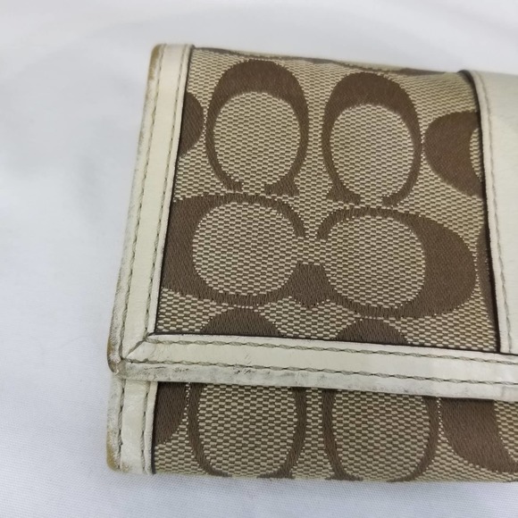 Coach Brown Signature Wallet Long Flap Front Jacquard Logo C Leather Ivory - Picture 2 of 12